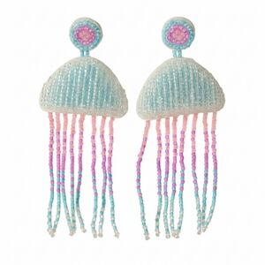 🆕️ Hand Beaded Blue Unique Jellyfish Earrings